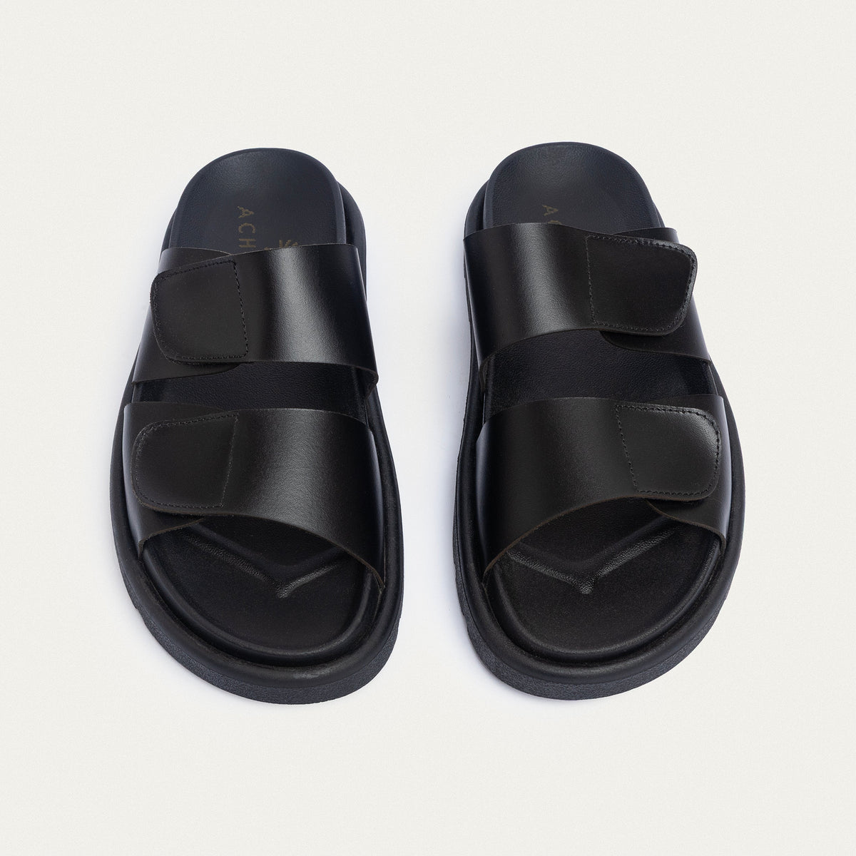 Leather Velcro Slide — Black