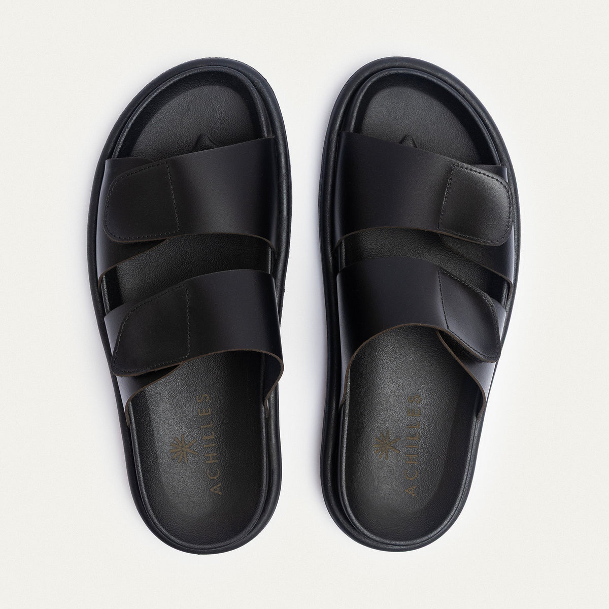 Leather Velcro Slide — Black