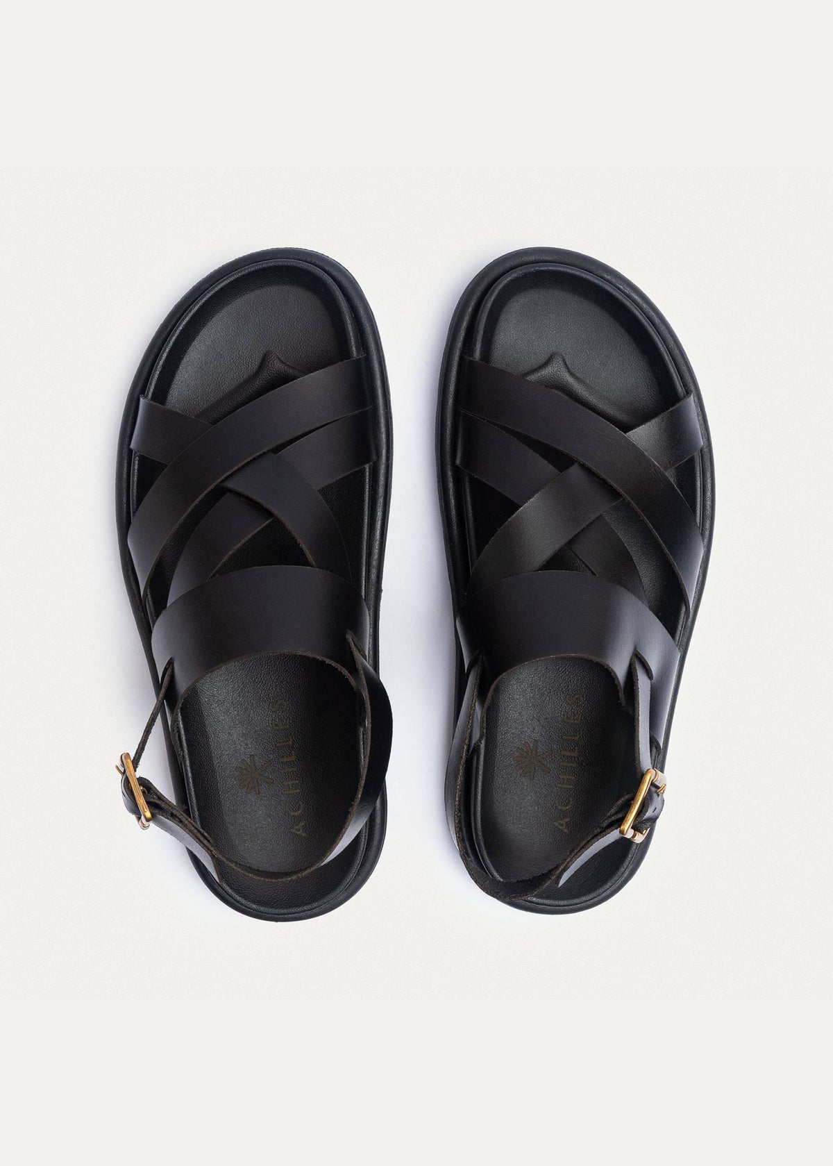 Leather Cross-Strap Sandal — Black