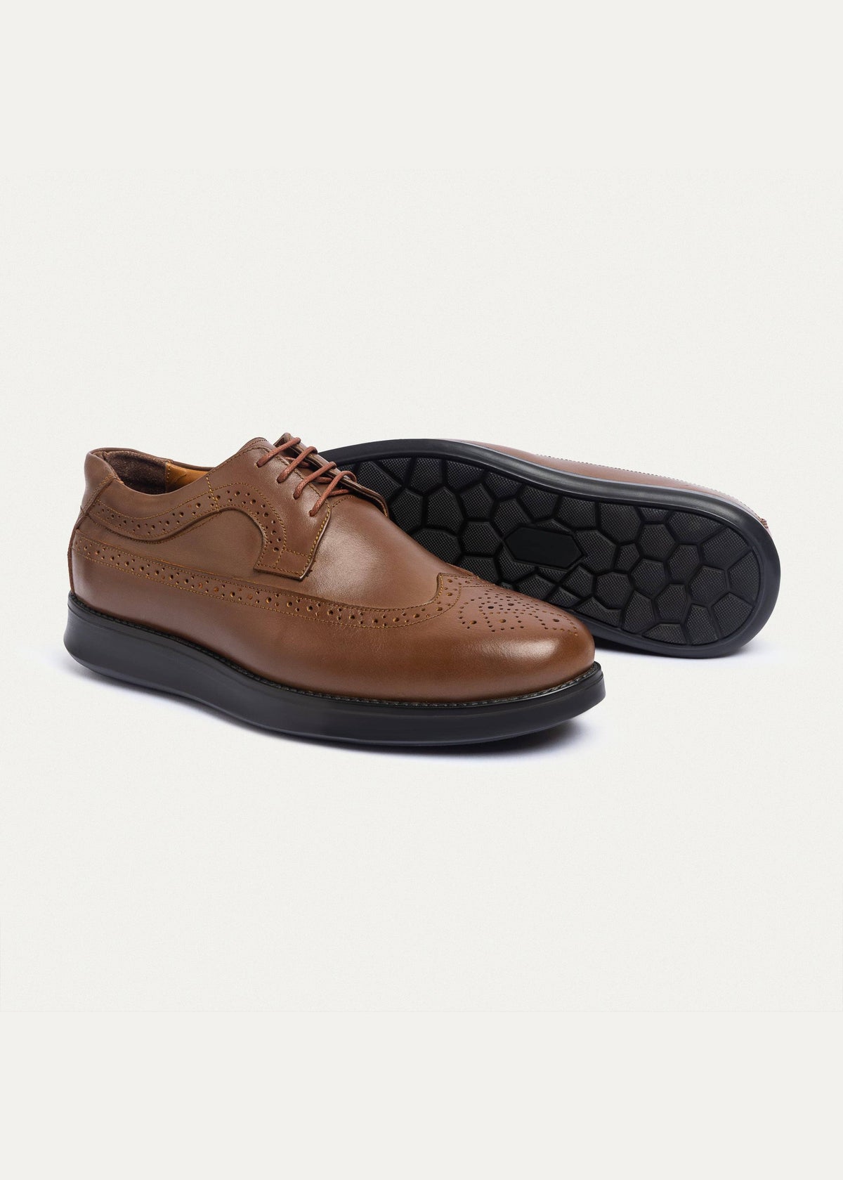 Leather Wingtip Oxford — Tan Brown