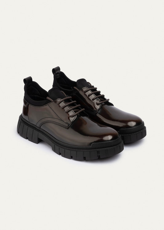 Urban Chunk Lace Shoes Patent Leather — Brown