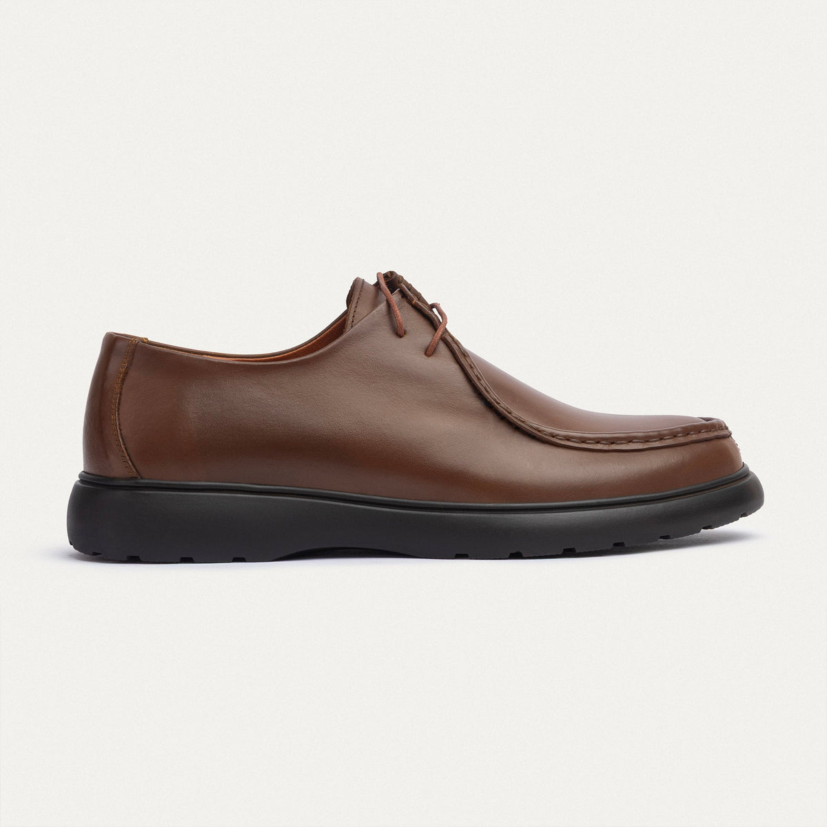 Leather Moc-Toe Lace-Up — Light Brown