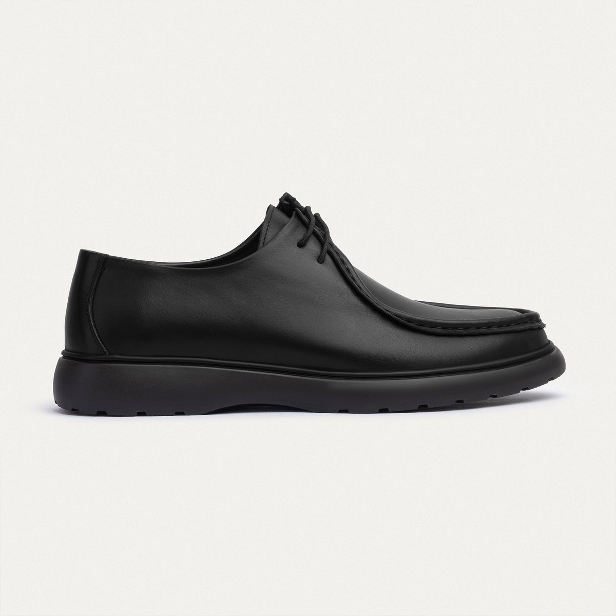 Leather Moc-Toe Lace-Up — Black