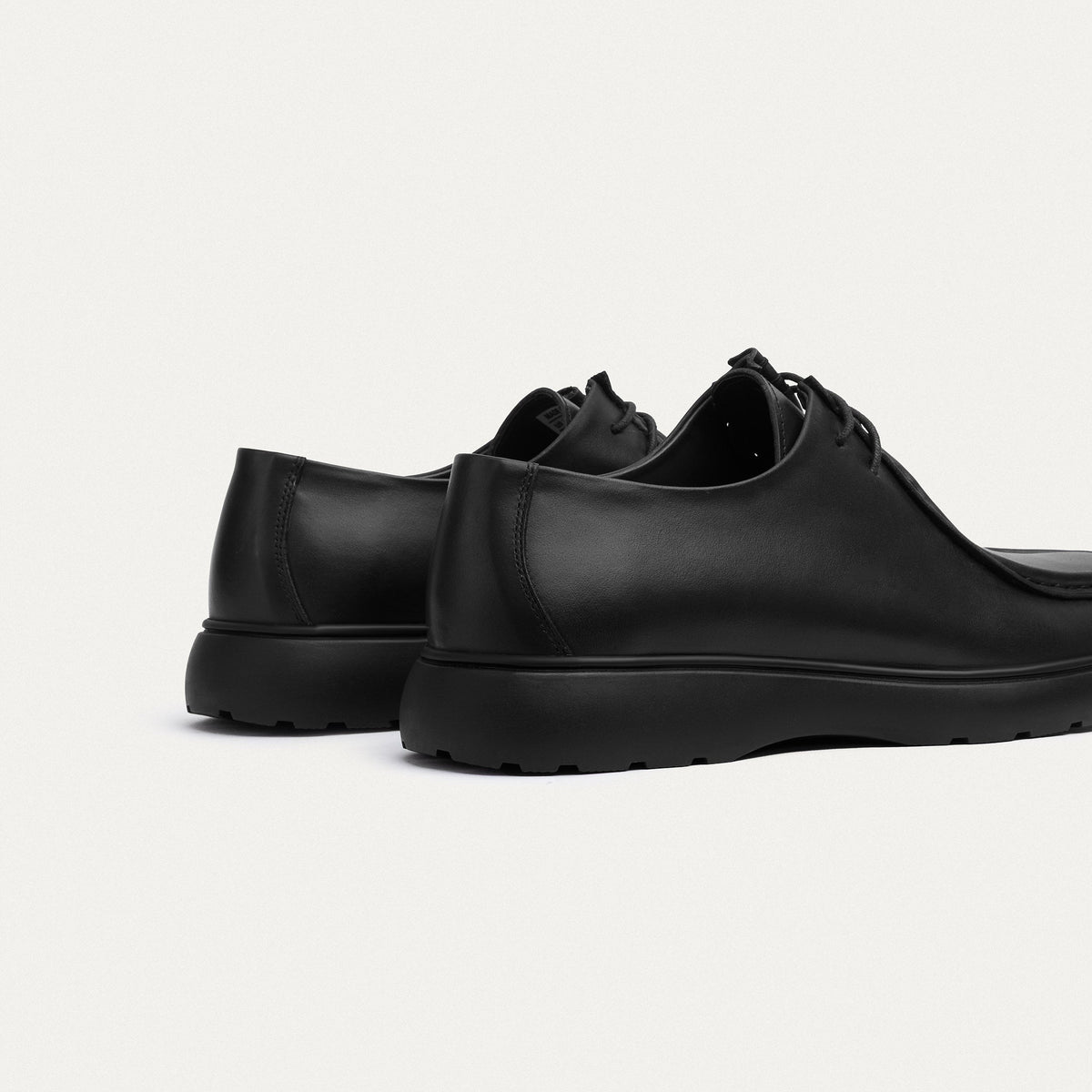 Leather Moc-Toe Lace-Up — Black