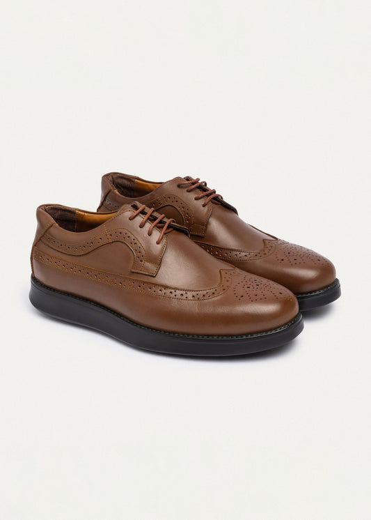 Leather Wingtip Oxford — Tan Brown