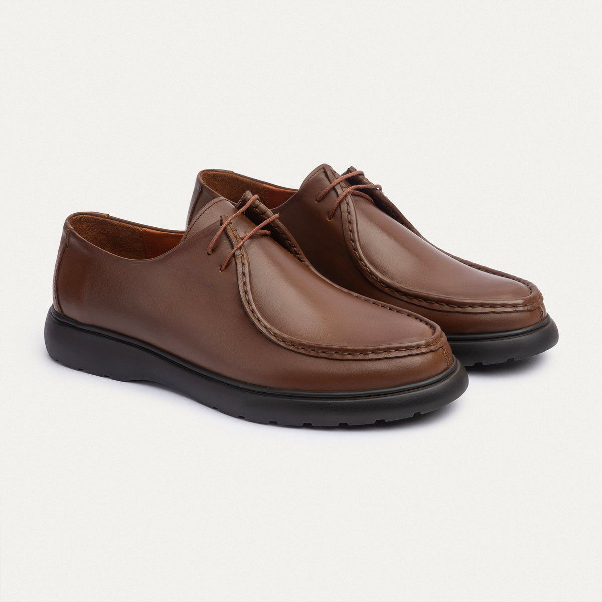 Leather Moc-Toe Lace-Up — Light Brown