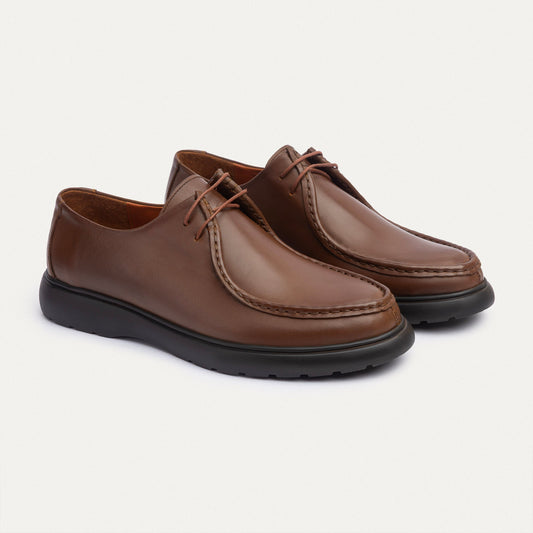 Leather Moc-Toe Lace-Up — Light Brown