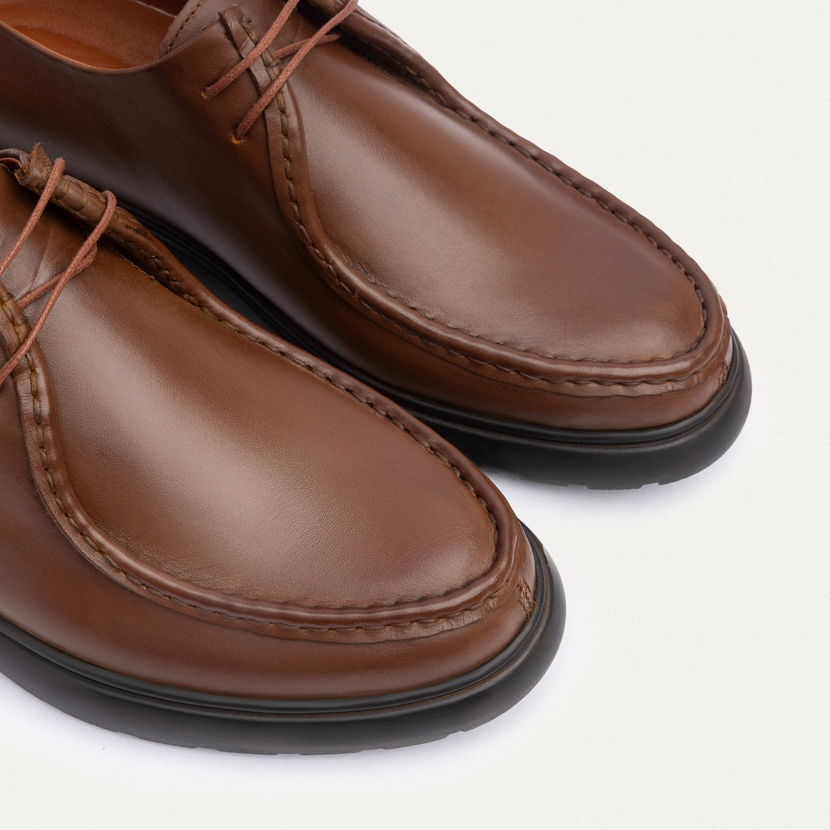 Leather Moc-Toe Lace-Up — Light Brown