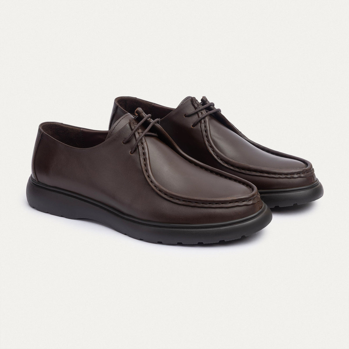 Leather Moc-Toe Lace-Up — Brown