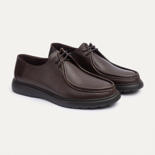 Leather Moc-Toe Lace-Up — Brown