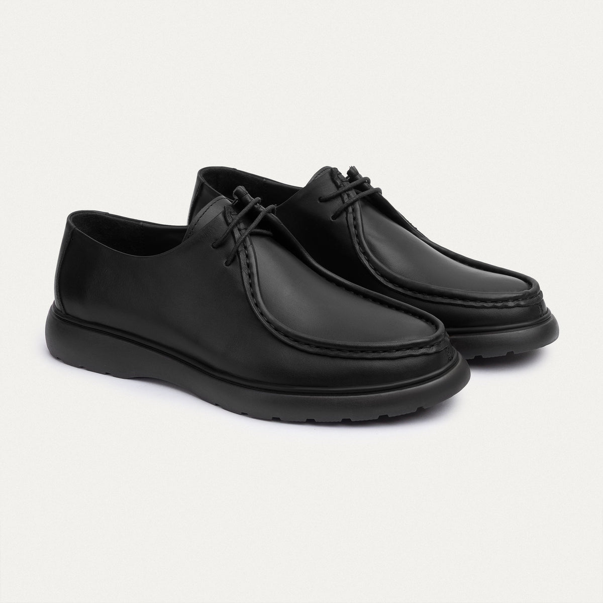 Leather Moc-Toe Lace-Up — Black