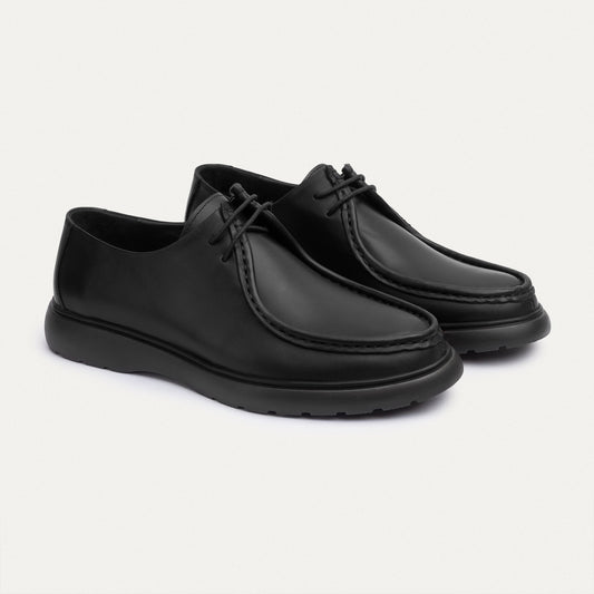 Leather Moc-Toe Lace-Up — Black