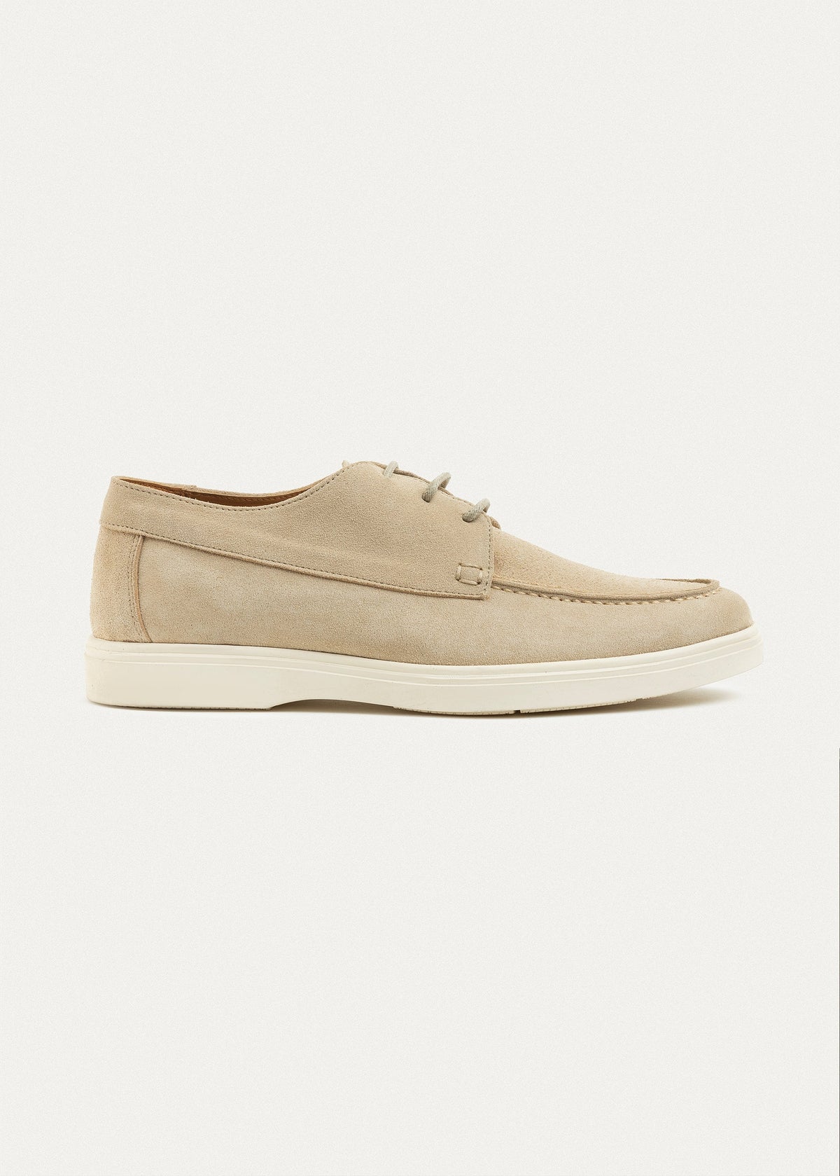 Suede Leather Lace-Up Derby — Beige