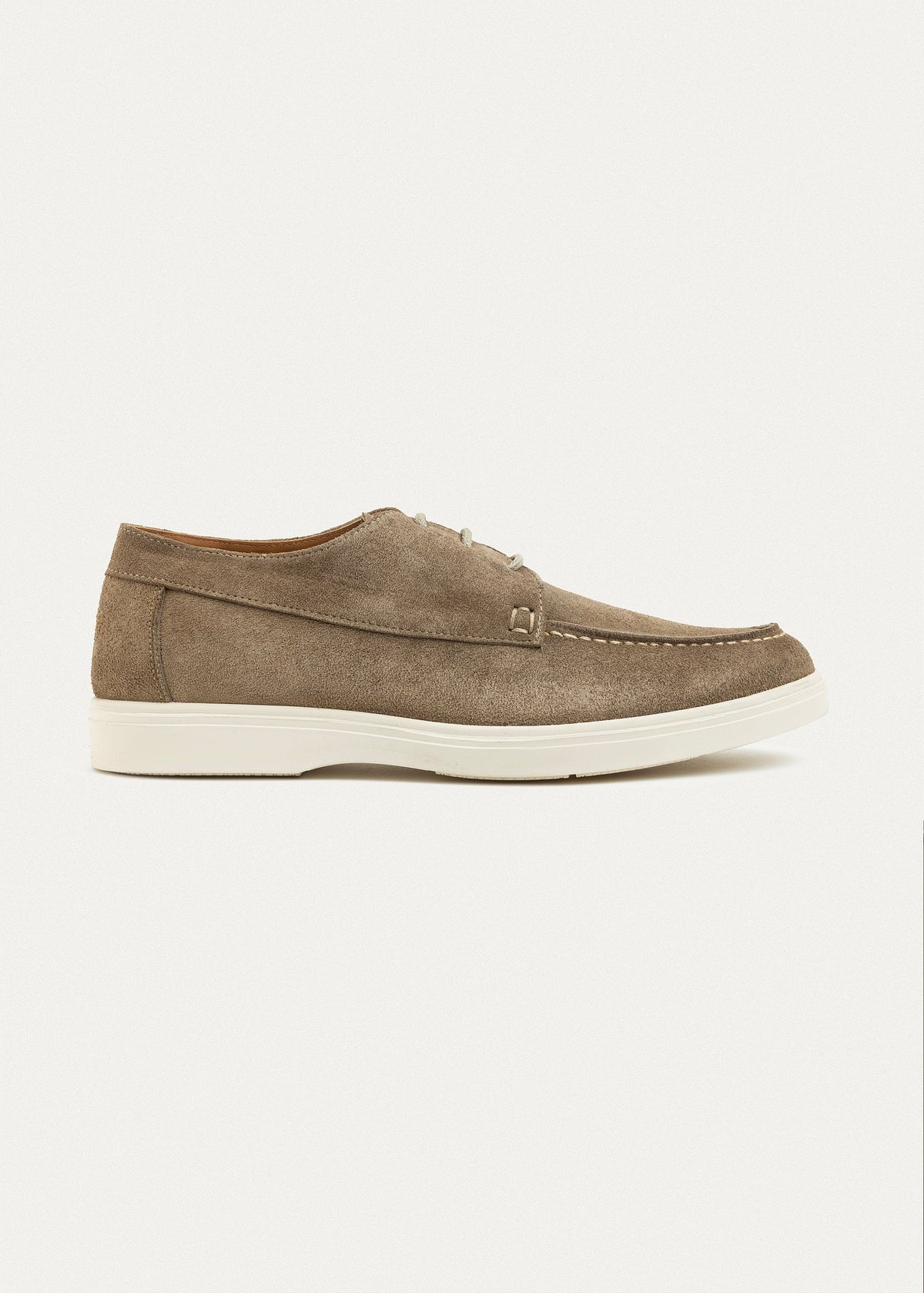 Suede Leather Lace-Up Derby — Café