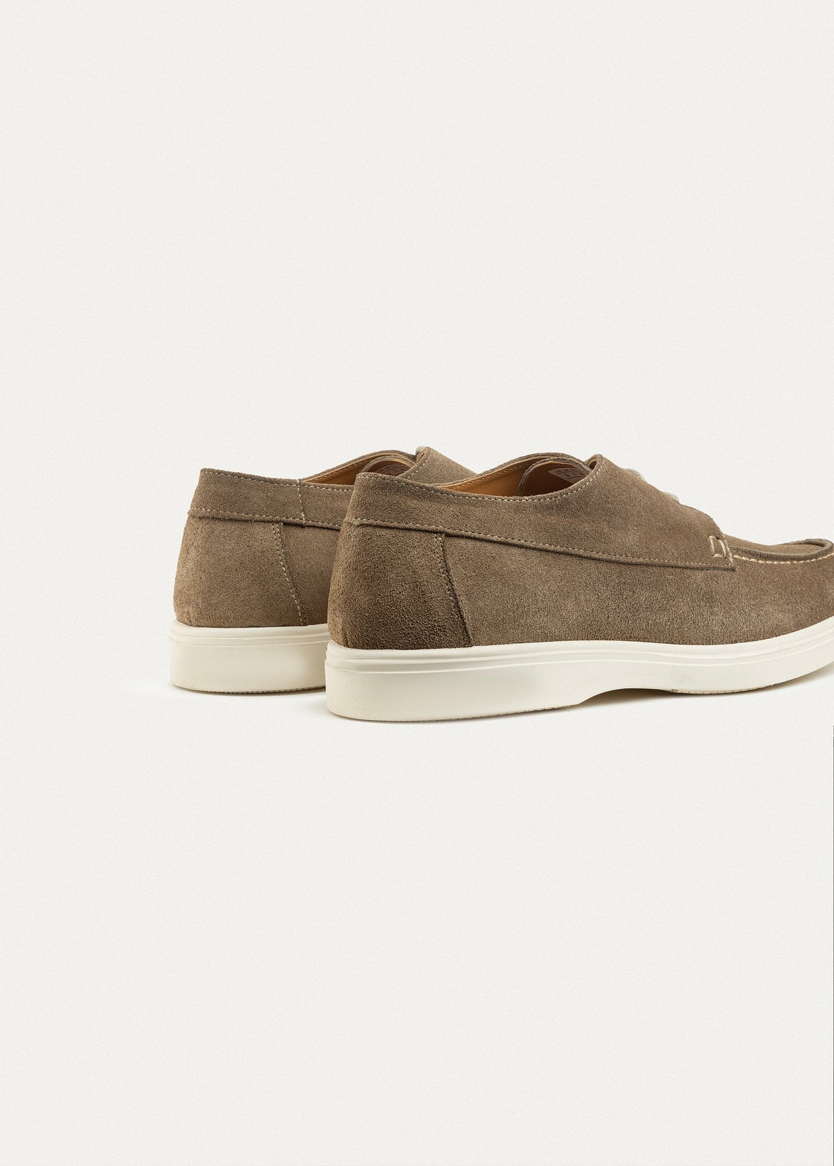 Suede Leather Lace-Up Derby — Café
