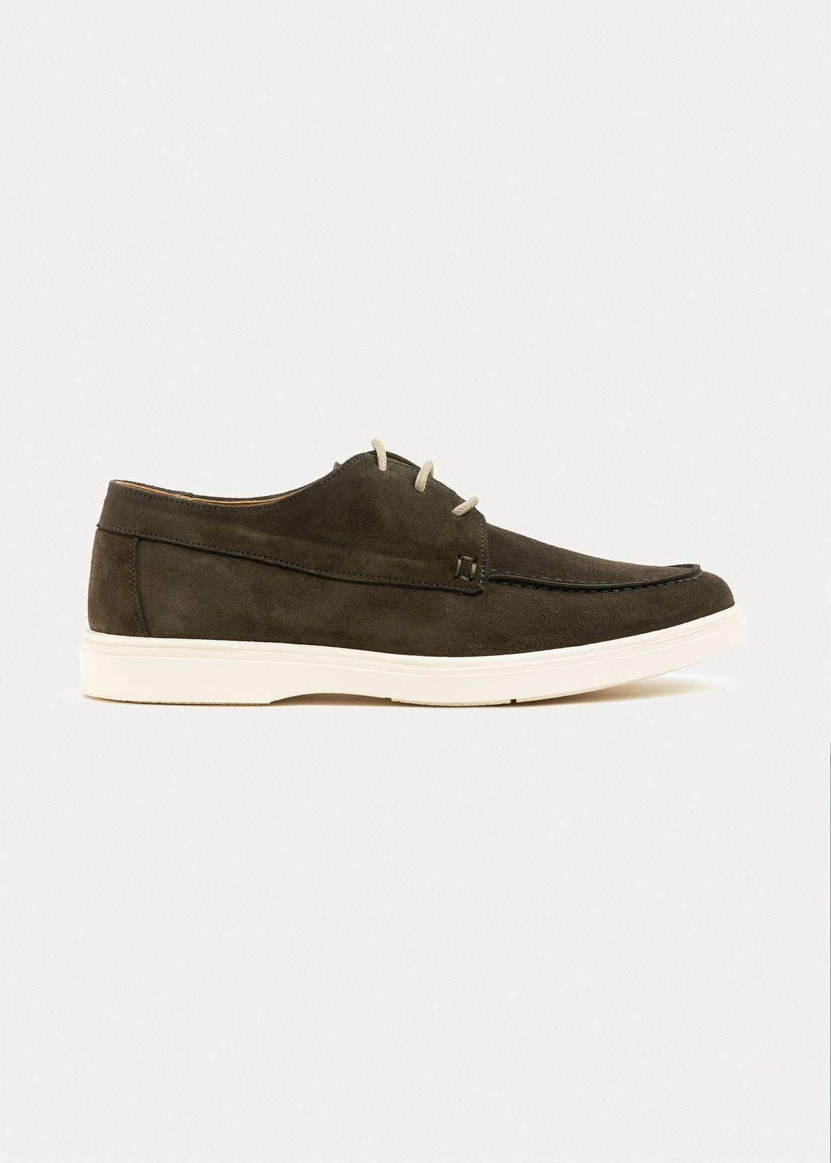 Suede Leather Lace-Up Derby — Olive