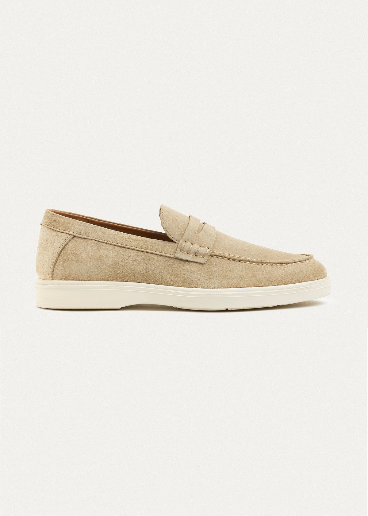 Suede Leather Penny Loafers — Beige