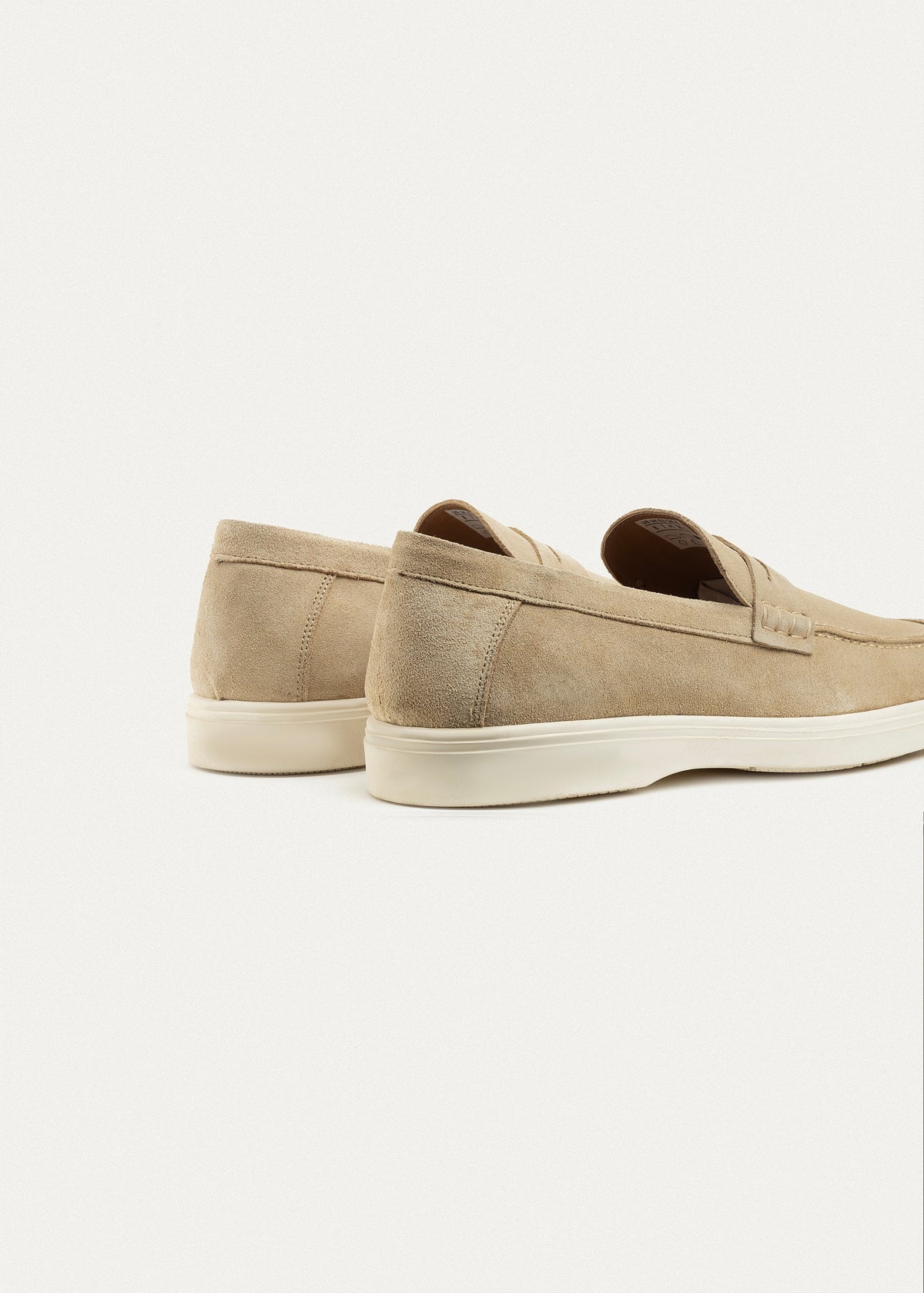 Suede Leather Penny Loafers — Beige