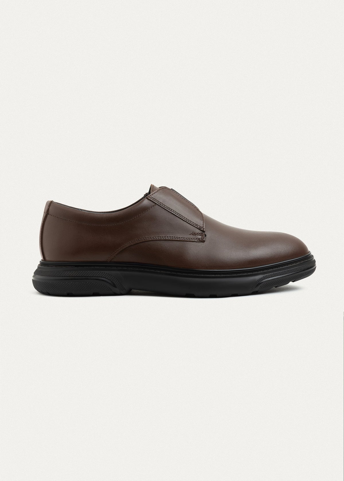 Smooth Leather Elastic Slip-On — Brown