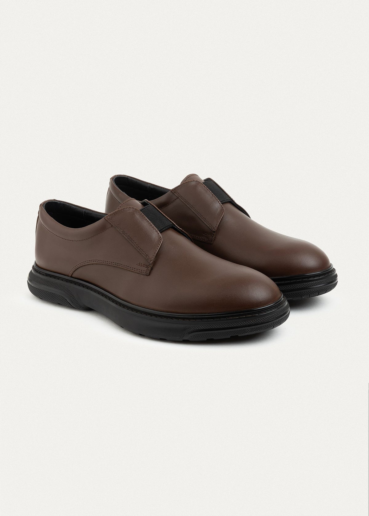 Smooth Leather Elastic Slip-On — Brown