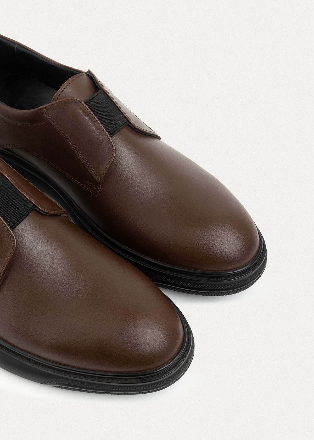 Smooth Leather Elastic Slip-On — Brown