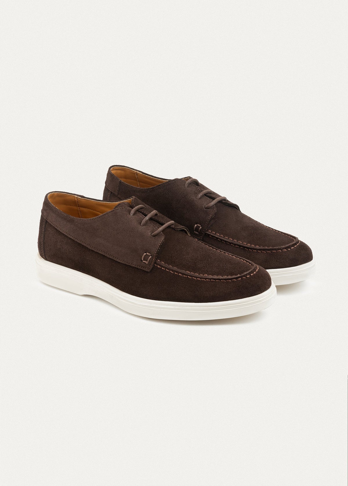 Suede Leather Lace-Up Derby — Brown
