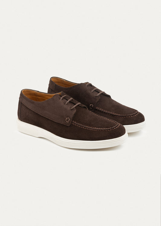 Suede Leather Lace-Up Derby — Brown