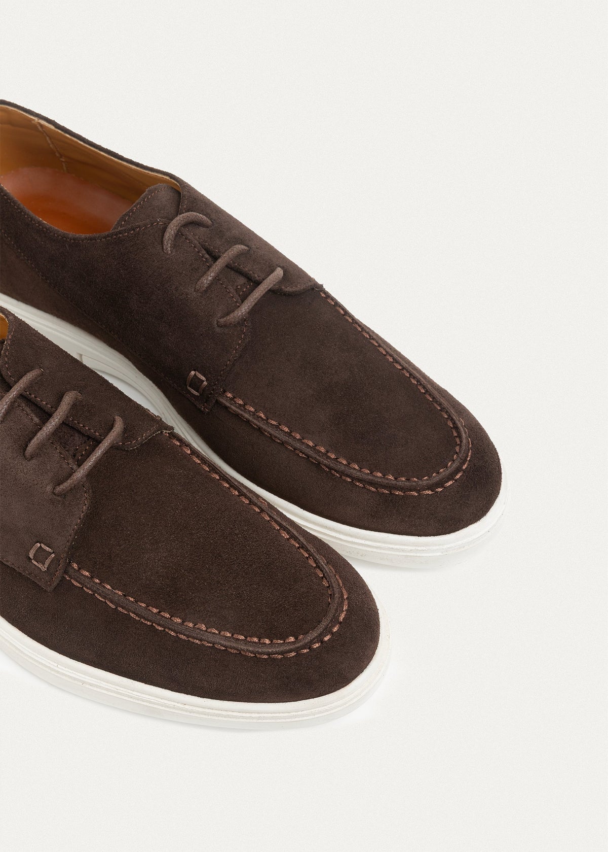 Suede Leather Lace-Up Derby — Brown