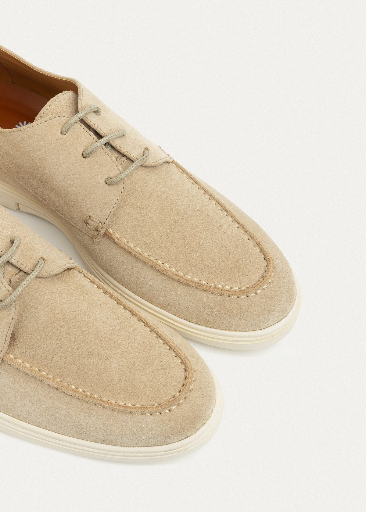 Suede Leather Lace-Up Derby — Beige