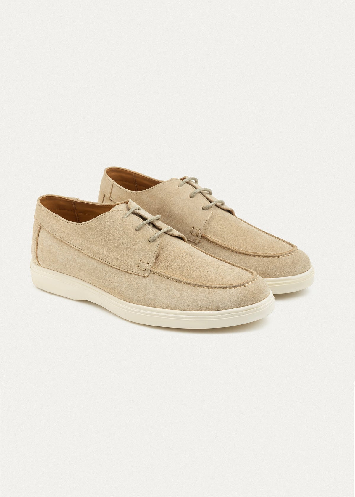 Suede Leather Lace-Up Derby — Beige