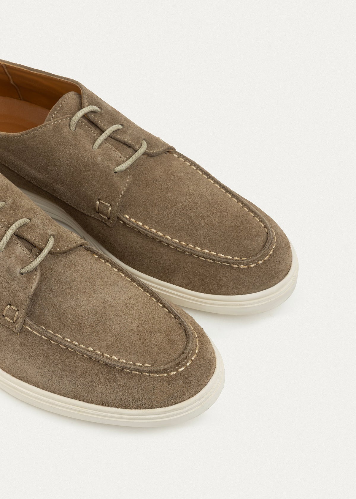 Suede Leather Lace-Up Derby — Café