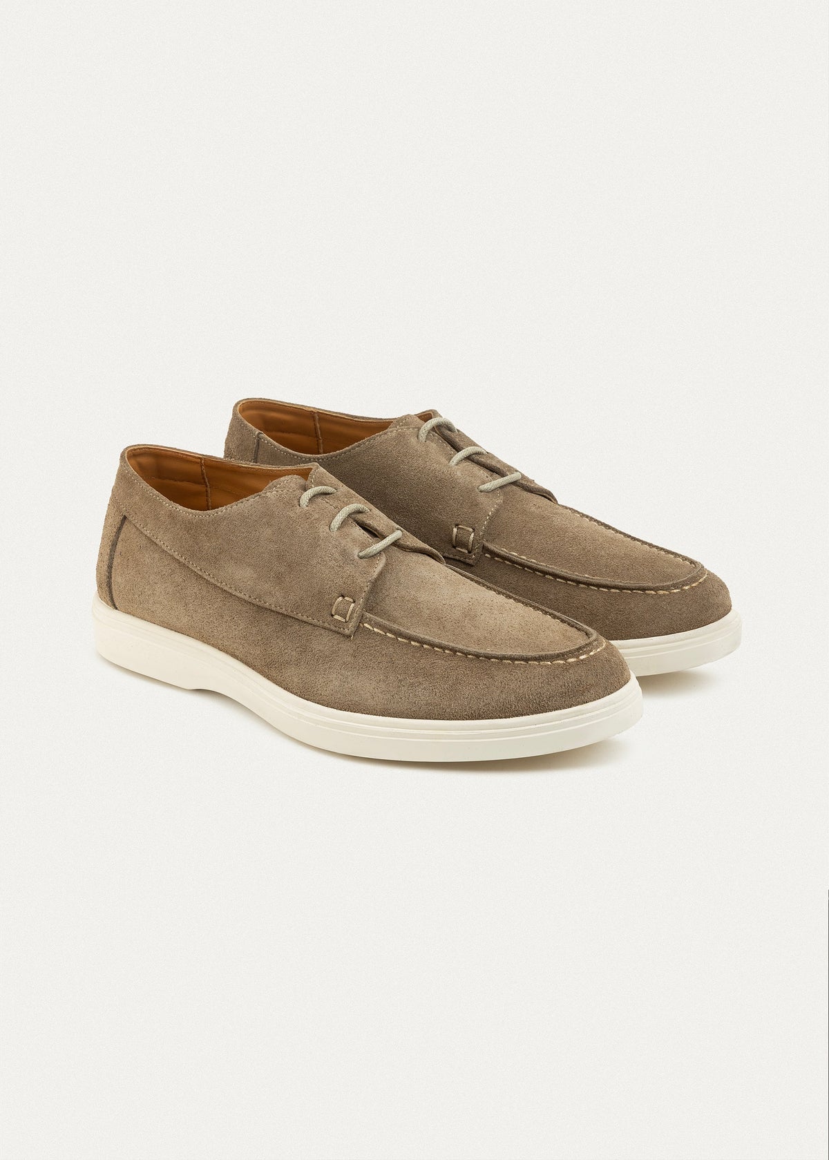 Suede Leather Lace-Up Derby — Café
