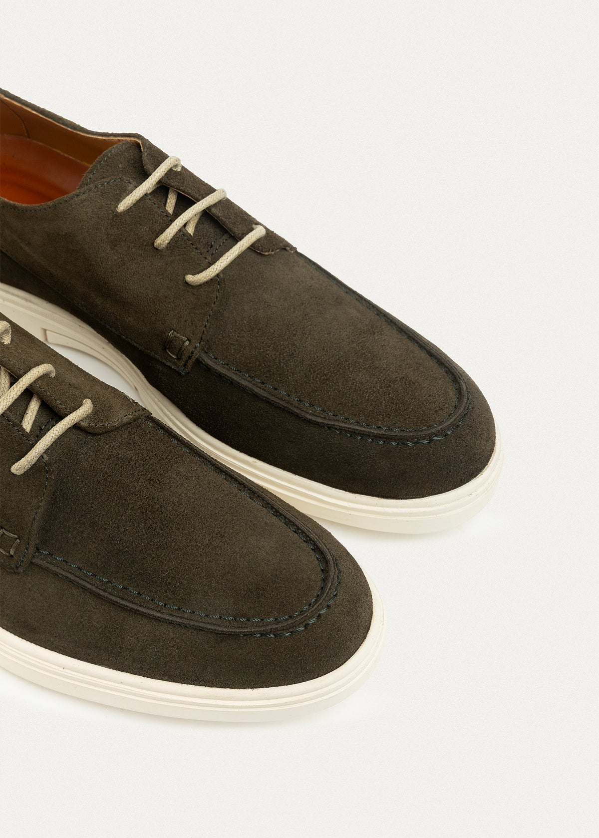 Suede Leather Lace-Up Derby — Olive