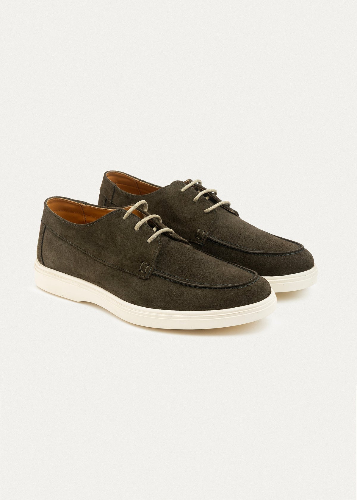 Suede Leather Lace-Up Derby — Olive