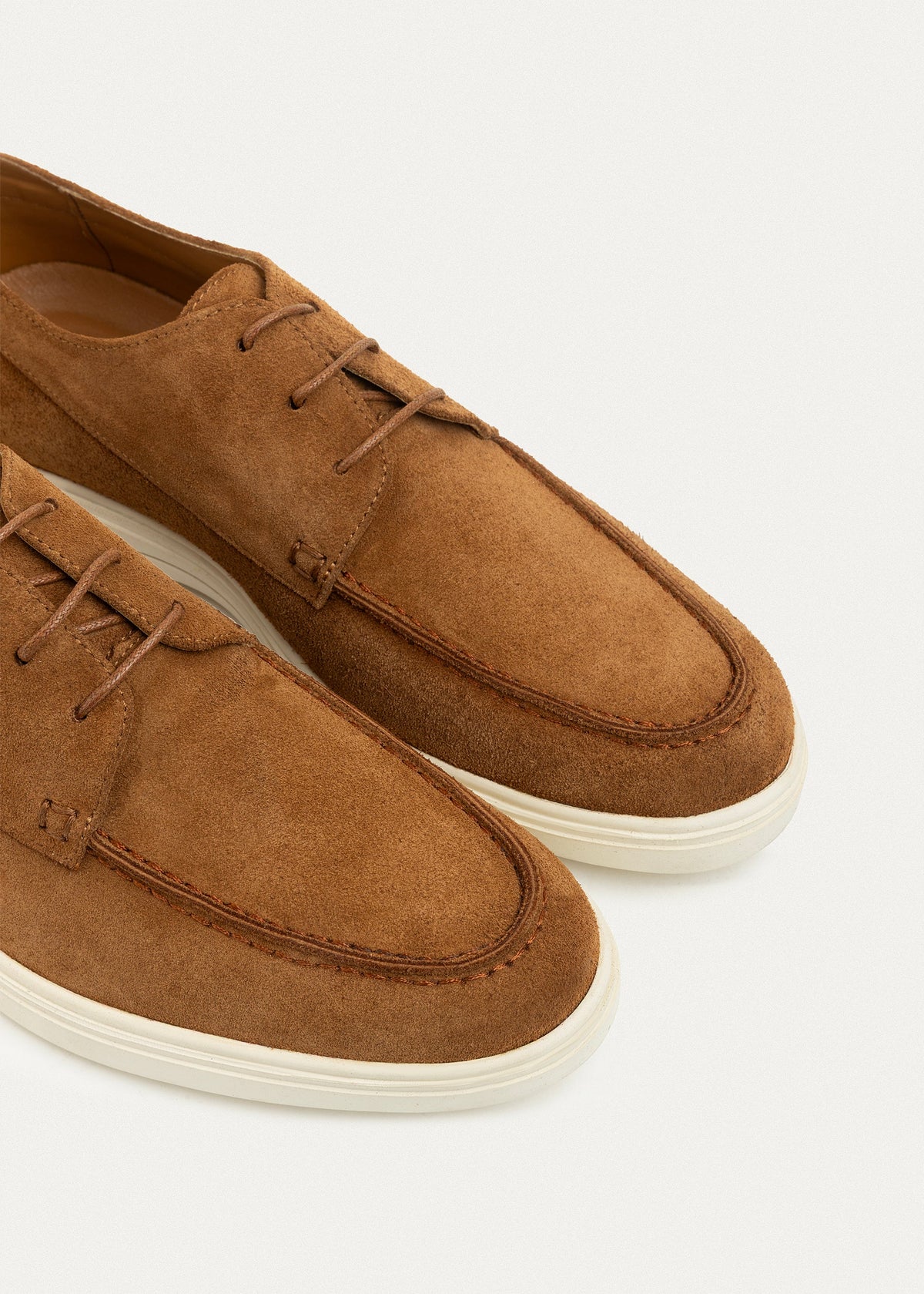 Suede Leather Lace-Up Derby — Cinnamon