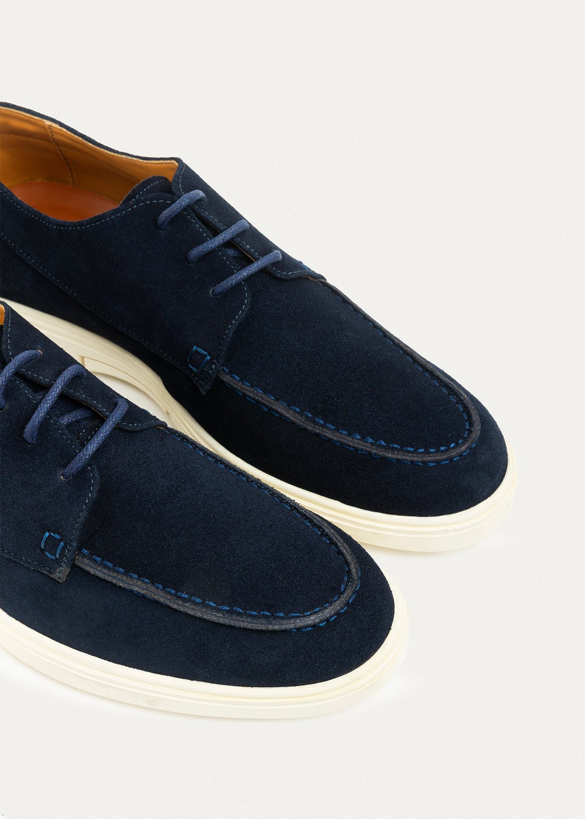 Suede Leather Lace-Up Derby — Navy Blue