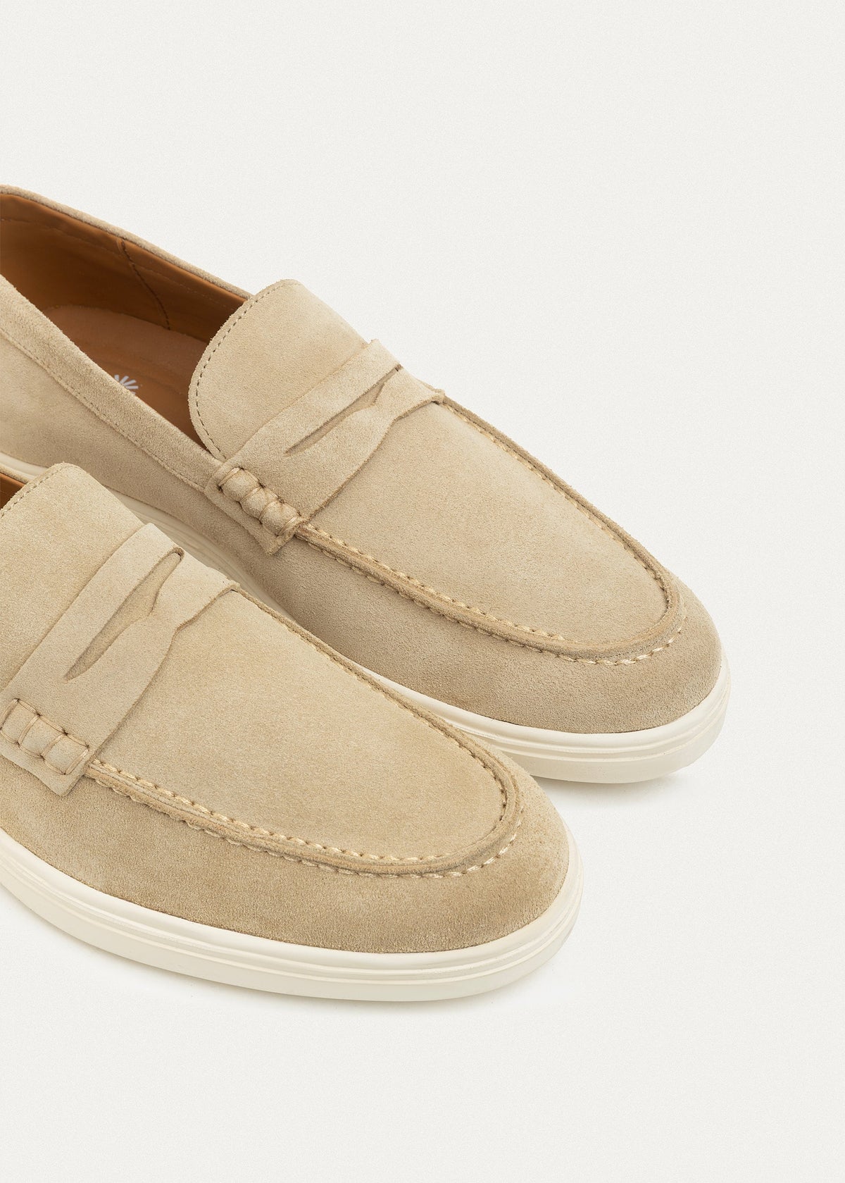 Suede Leather Penny Loafers — Beige
