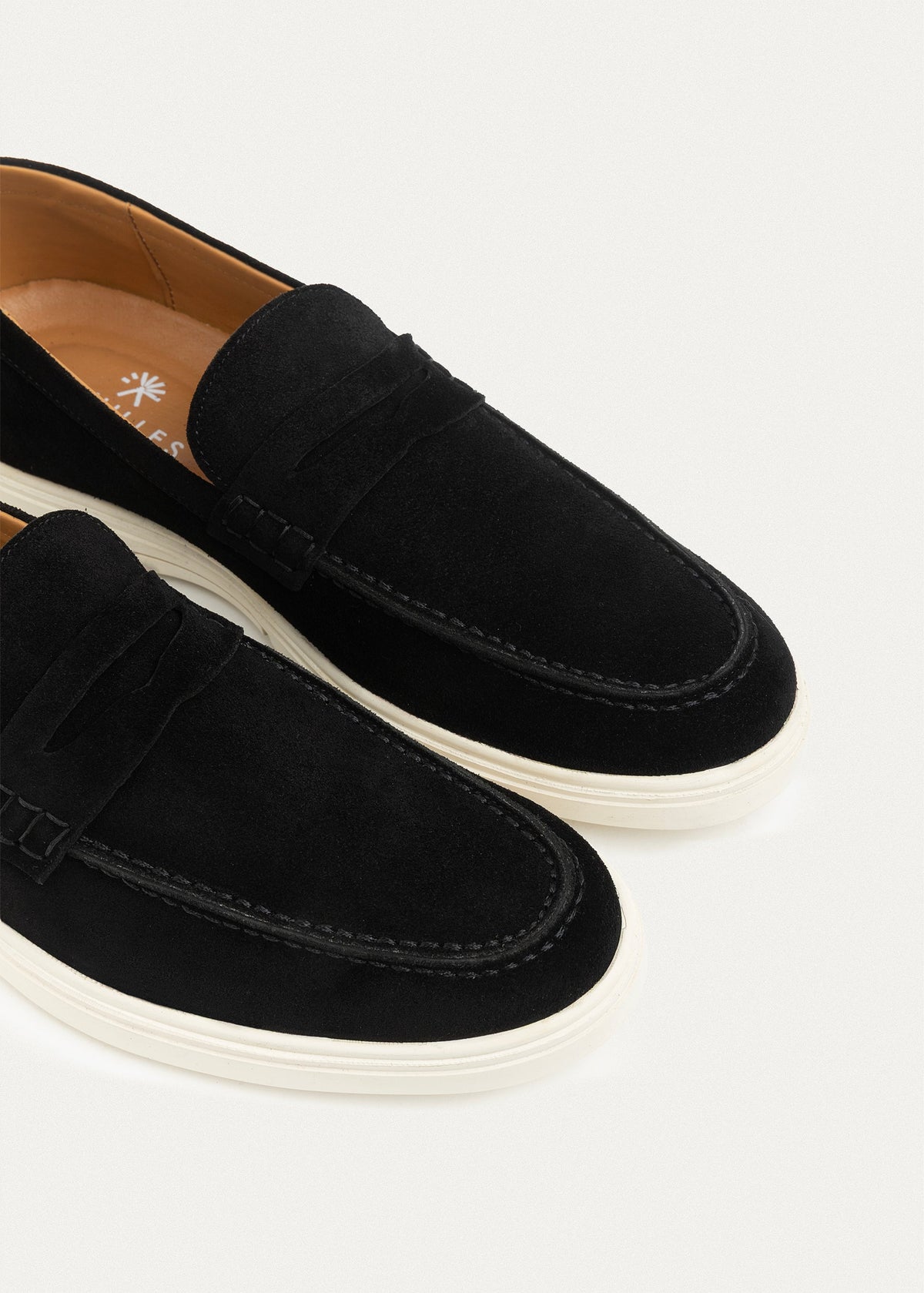 Suede Leather Penny Loafers — Black