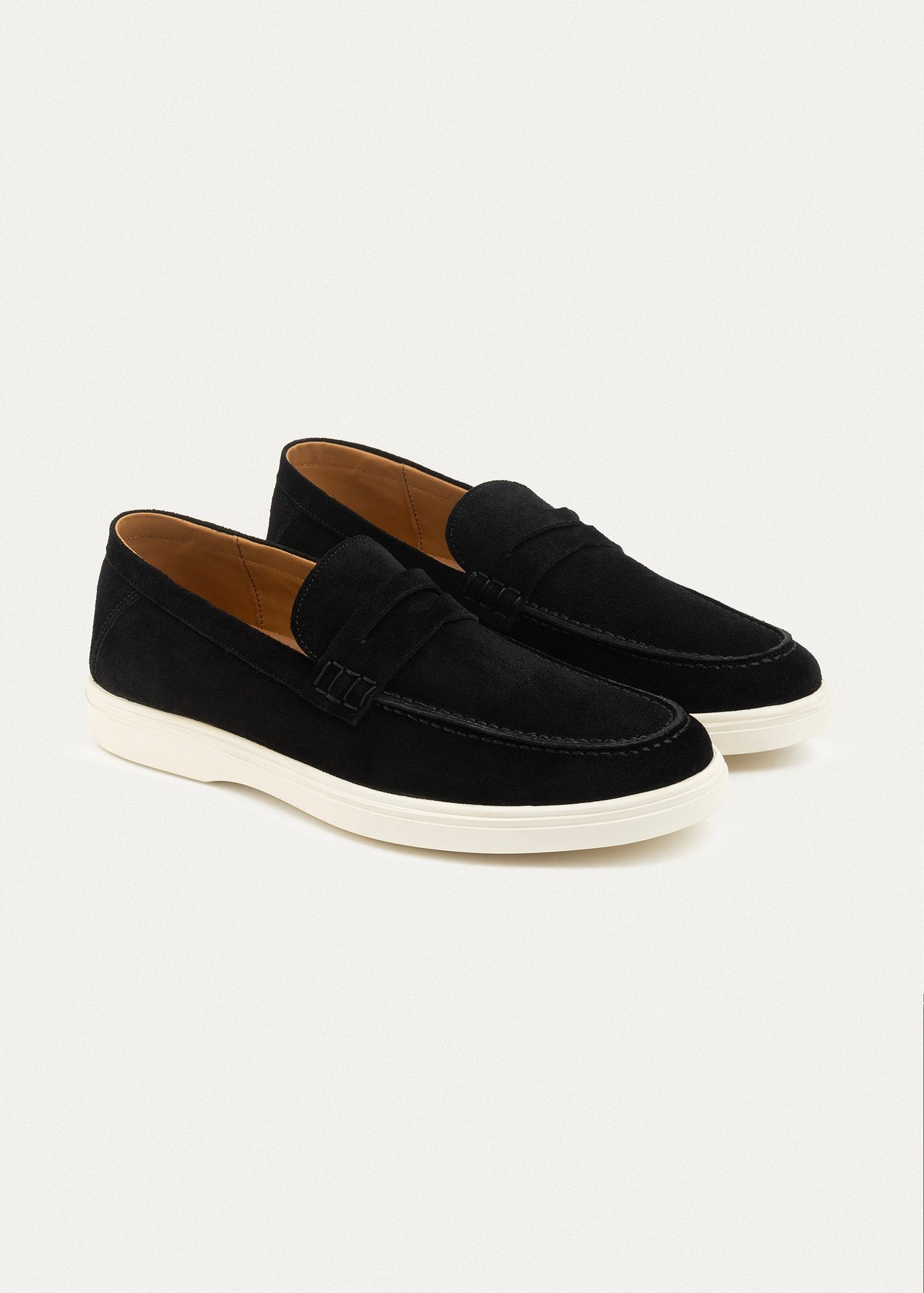 Suede Leather Penny Loafers — Black