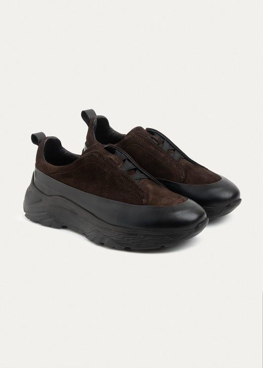 Suede Leather Comfort Trainer — Brown