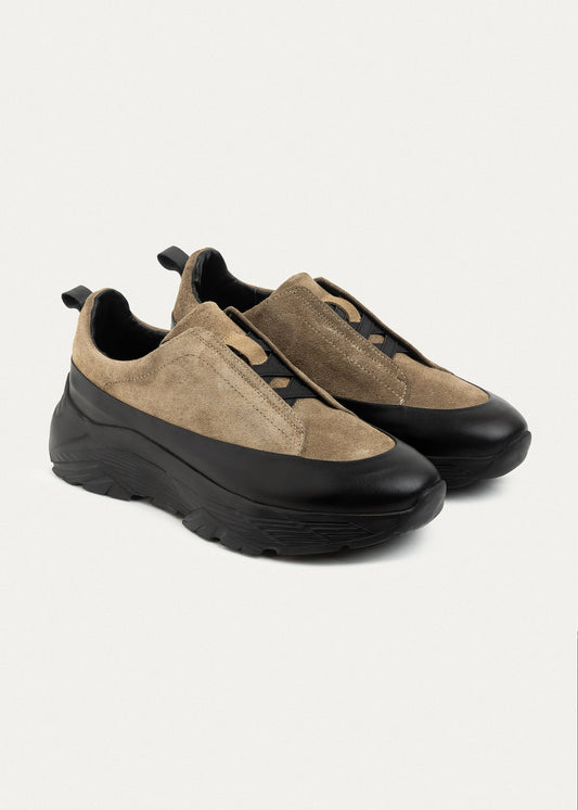 Suede Leather Comfort Trainer — Café