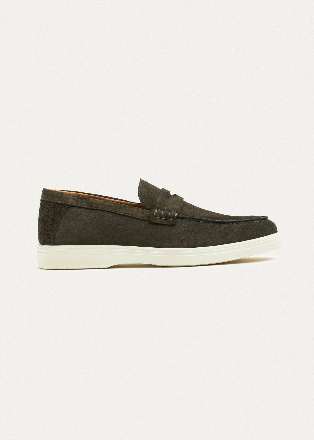 Suede Leather Penny Loafers — Olive