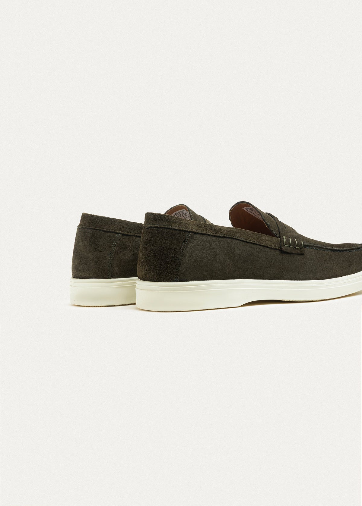 Suede Leather Penny Loafers — Olive
