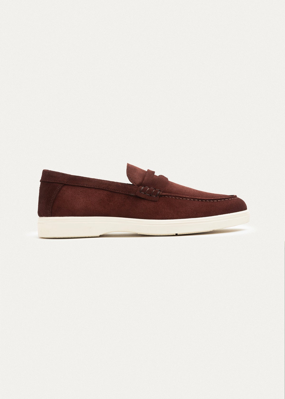 Suede Leather Penny Loafers — Wine