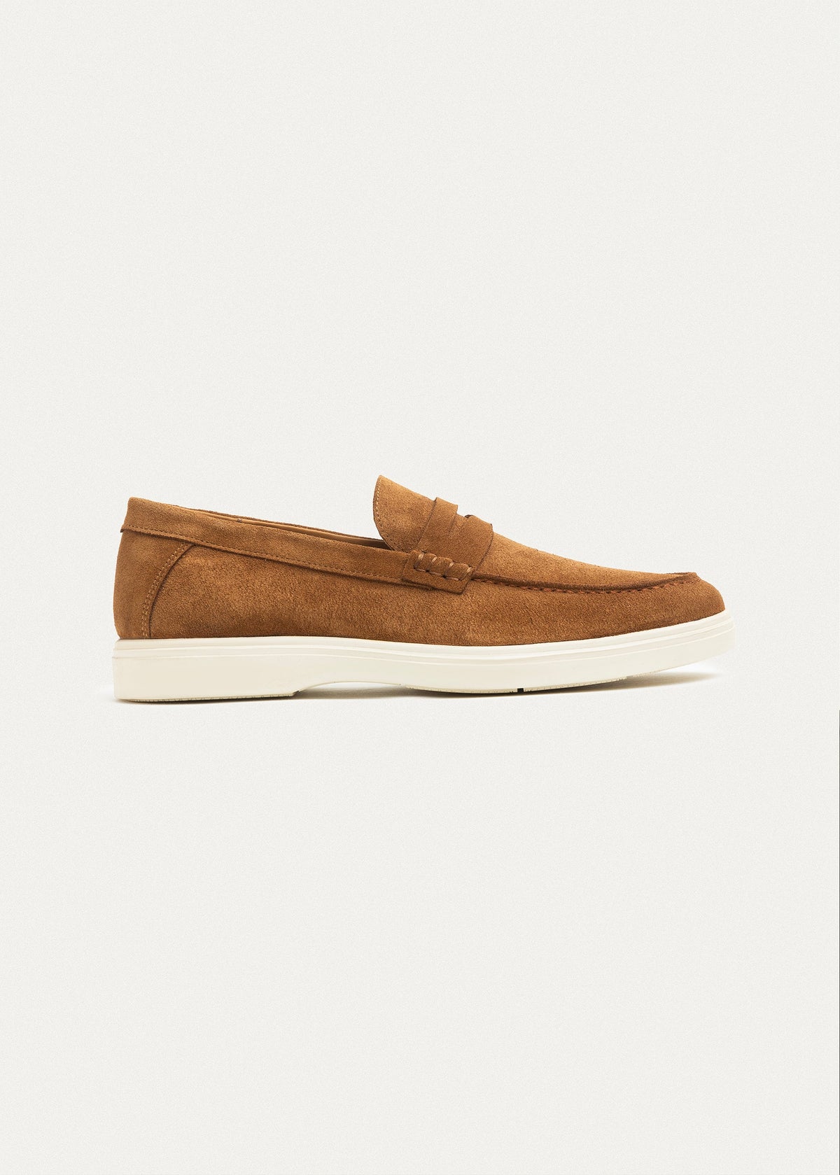 Suede Leather Penny Loafers — Light Brown