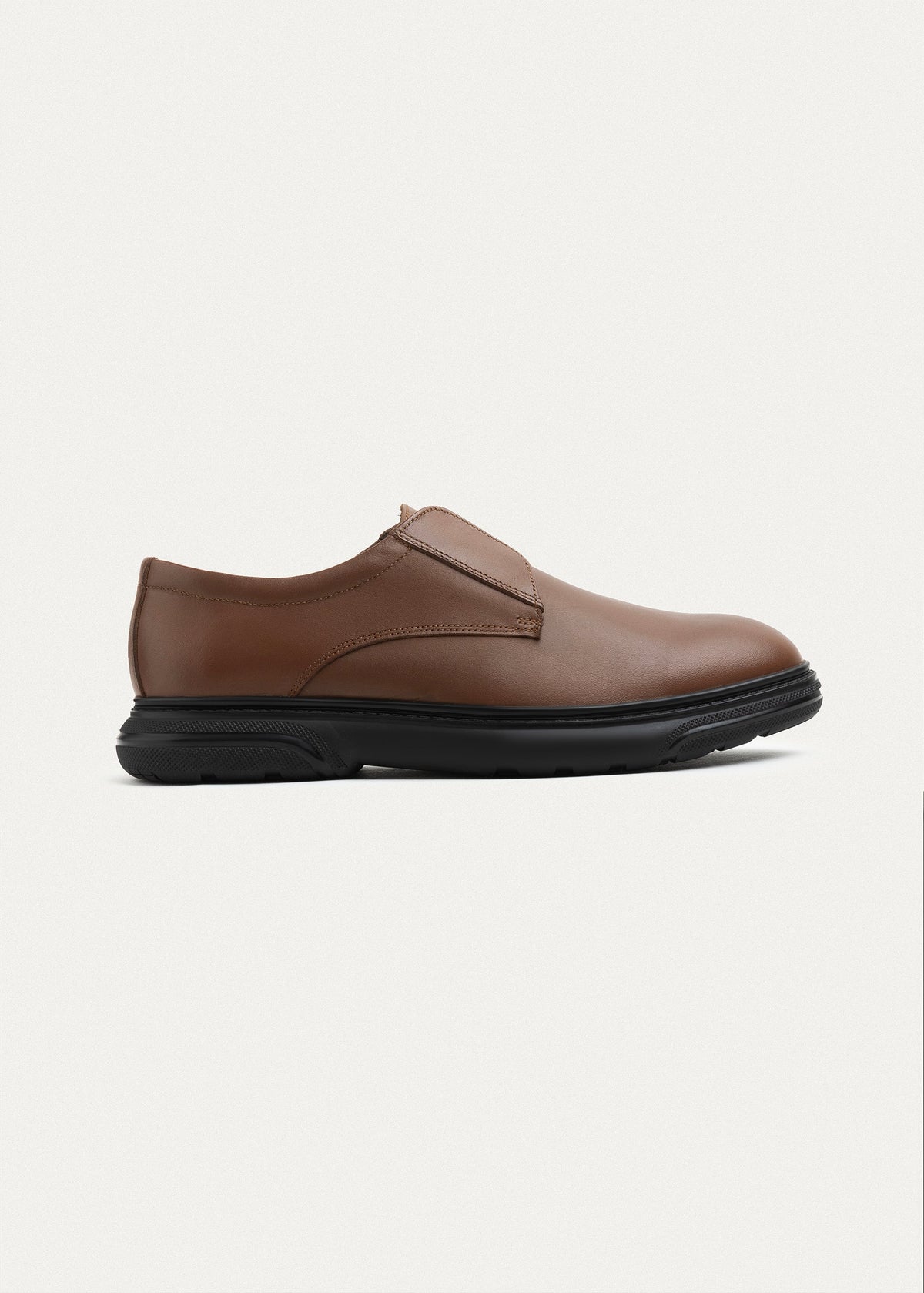 Smooth Leather Elastic Slip-On — Light Brown