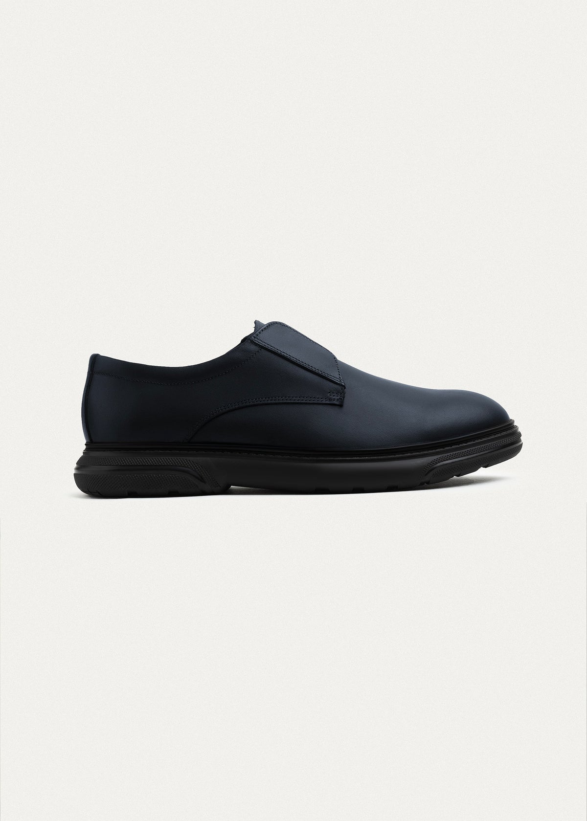 Smooth Leather Elastic Slip-On — NavyBlue