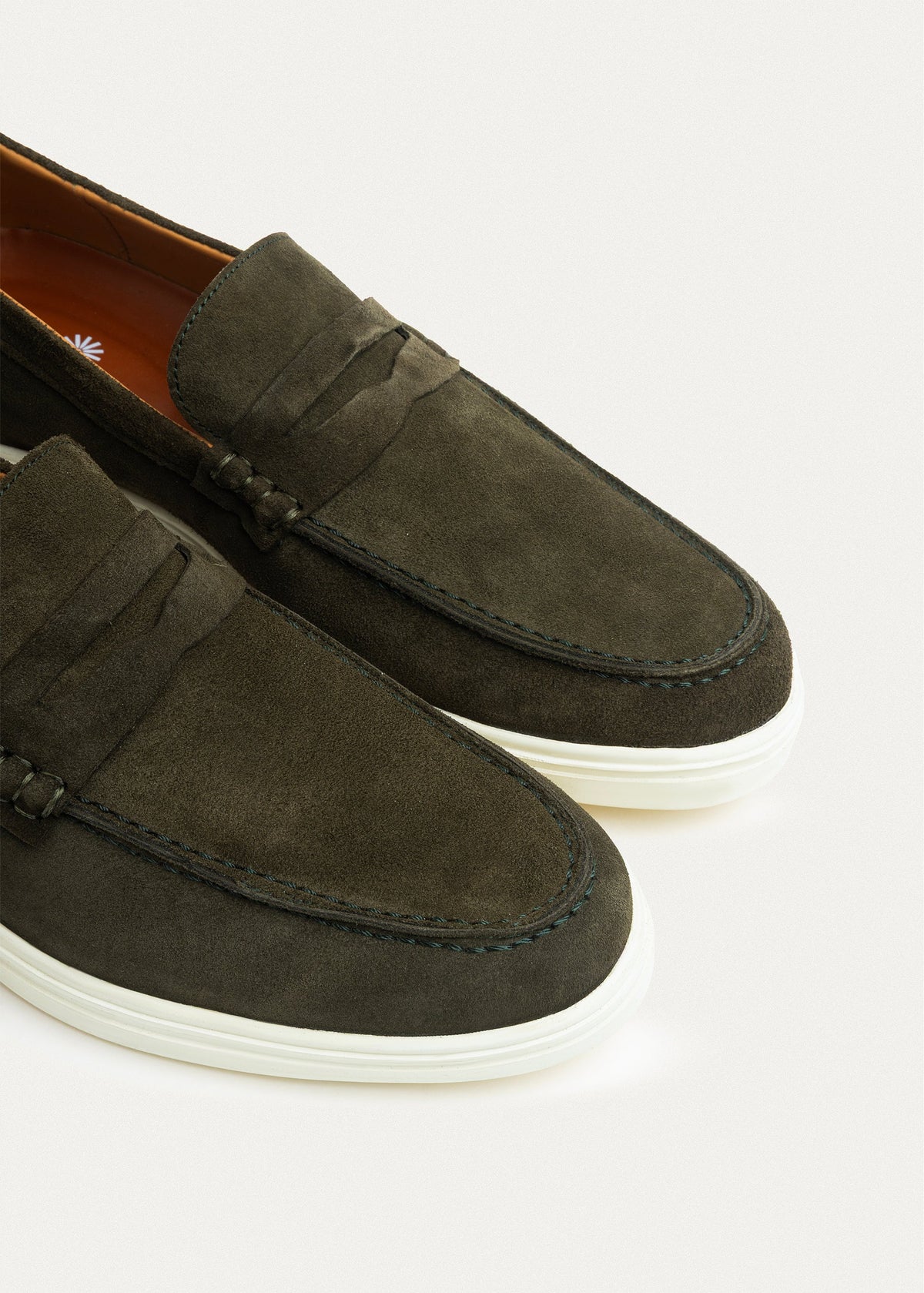 Suede Leather Penny Loafers — Olive
