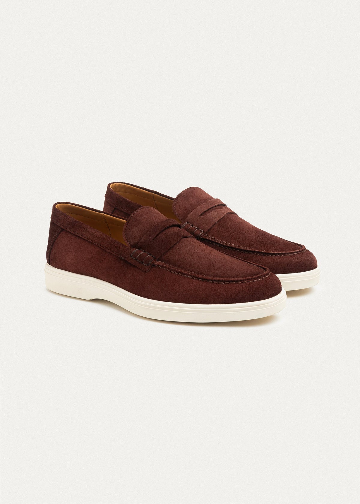Suede Leather Penny Loafers — Wine