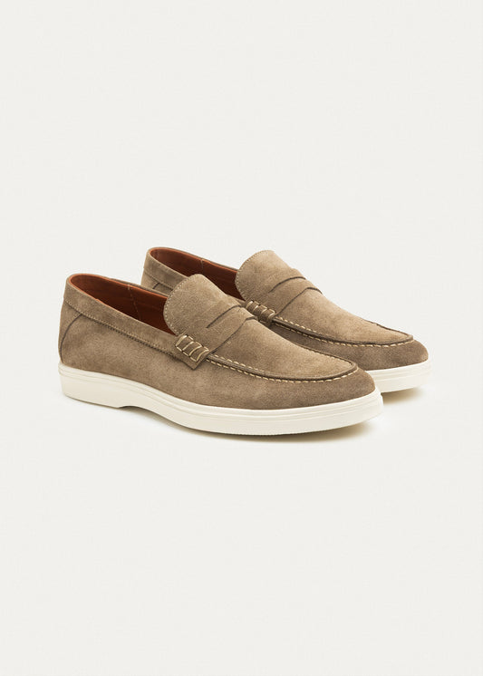 Suede Leather Penny Loafers — Cafe